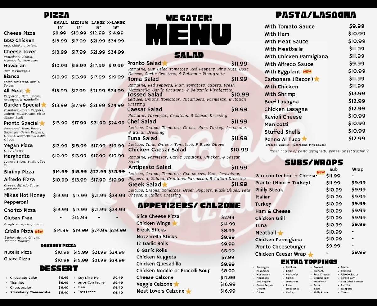 Pronto Pizza Express меню