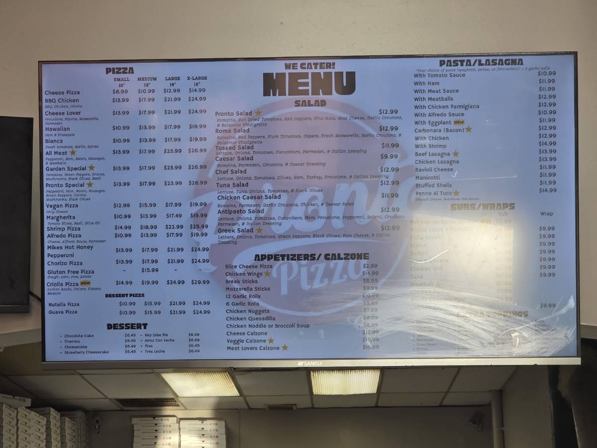 Pronto Pizza Express меню