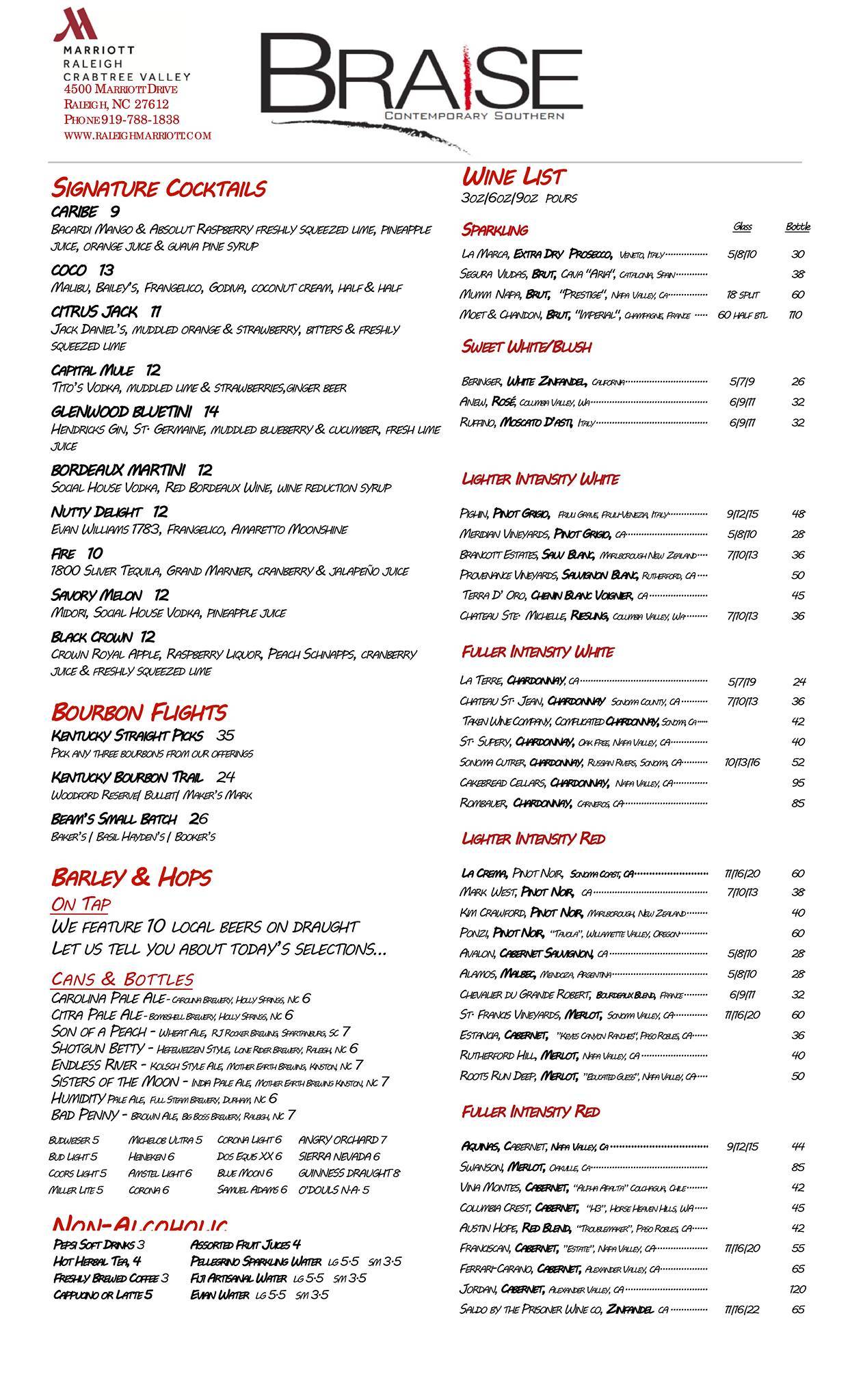 Braise Contemporary Southern меню