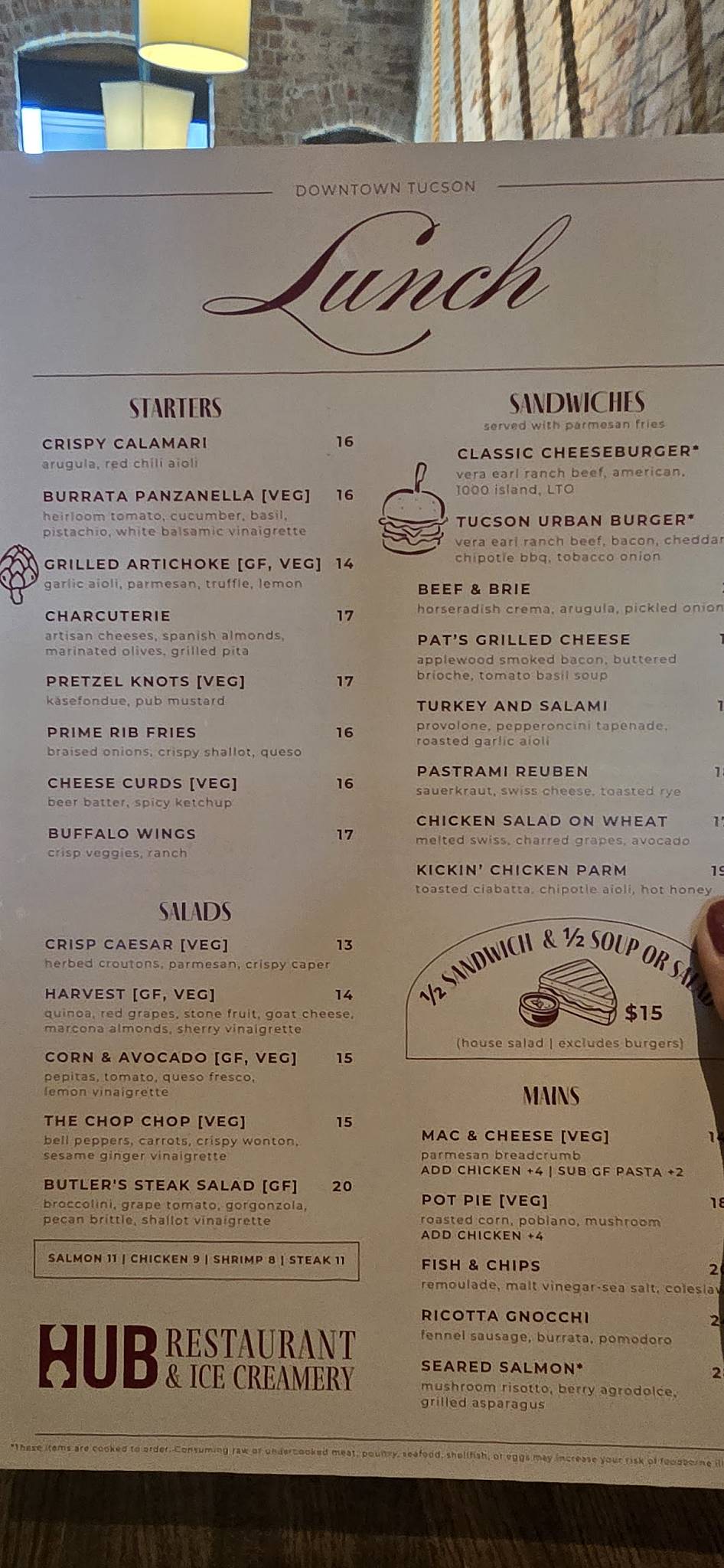HUB Restaurant & Ice Creamery меню