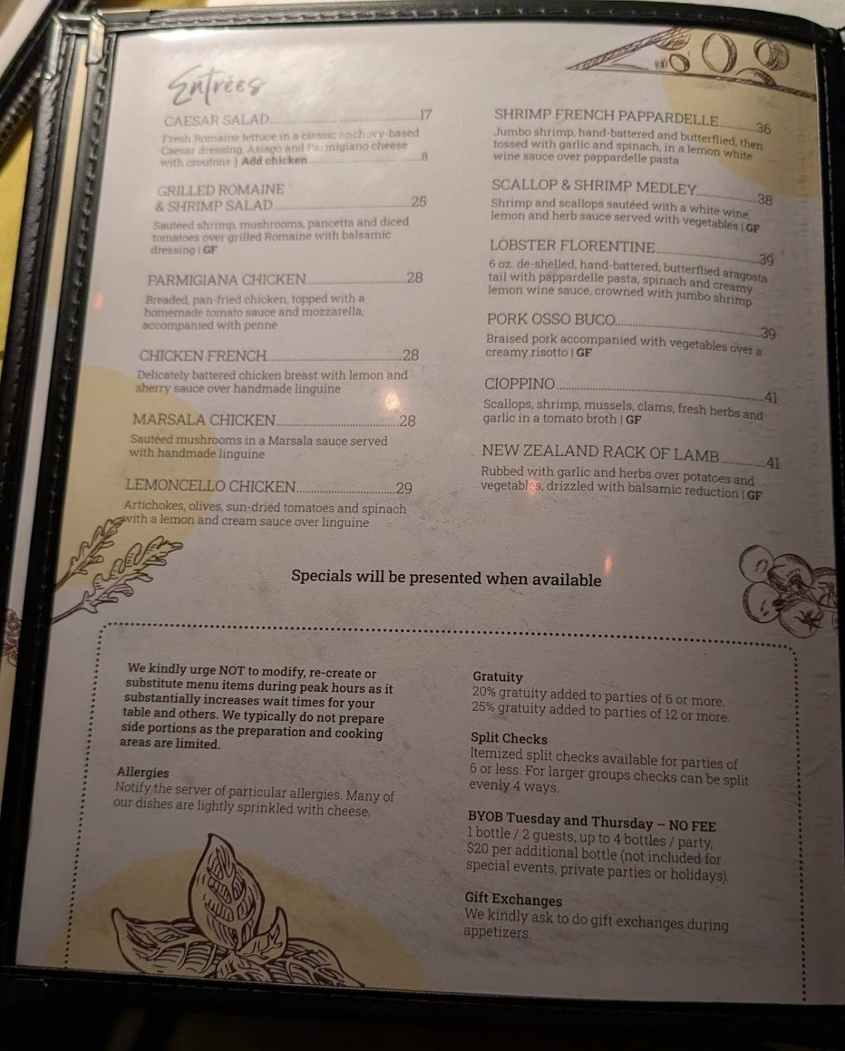 Lemoncello Italian Restaurant & Bar меню