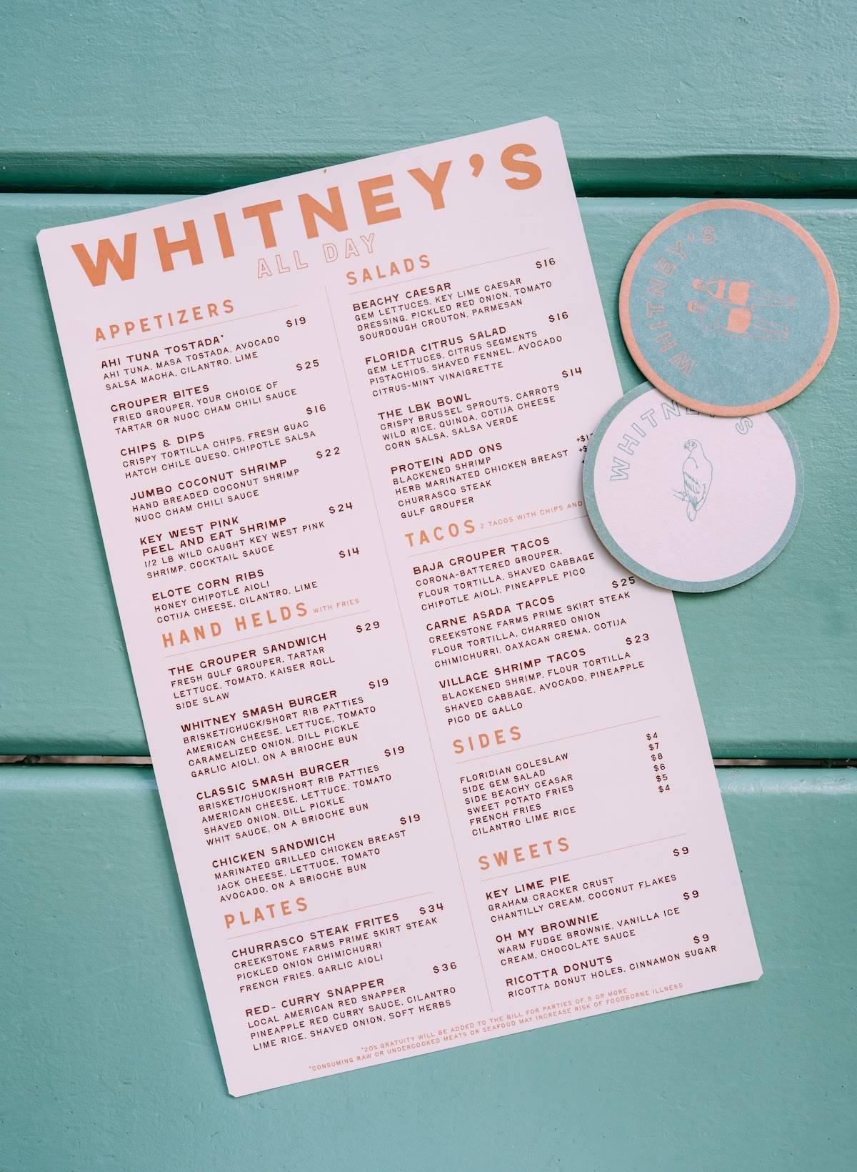 Whitney's меню