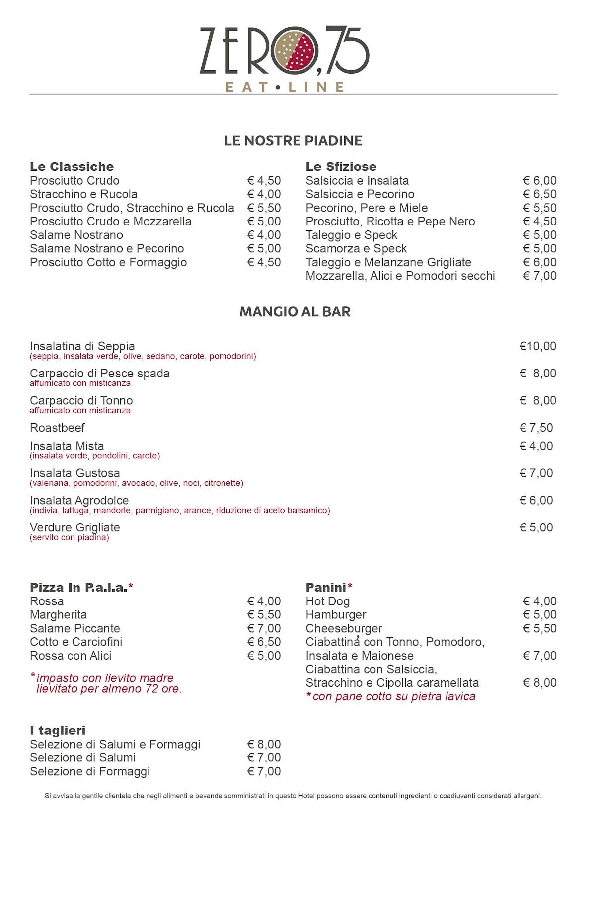 ZERO,75 - WINE & COFFEE меню