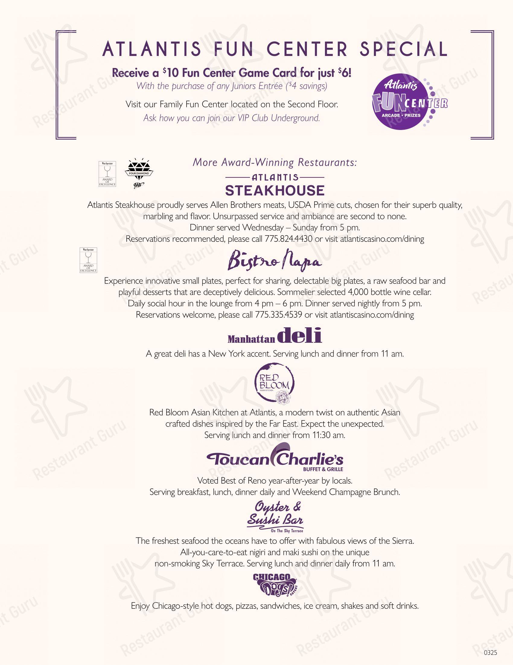 Меню ресторана Purple Parrot в Рино
