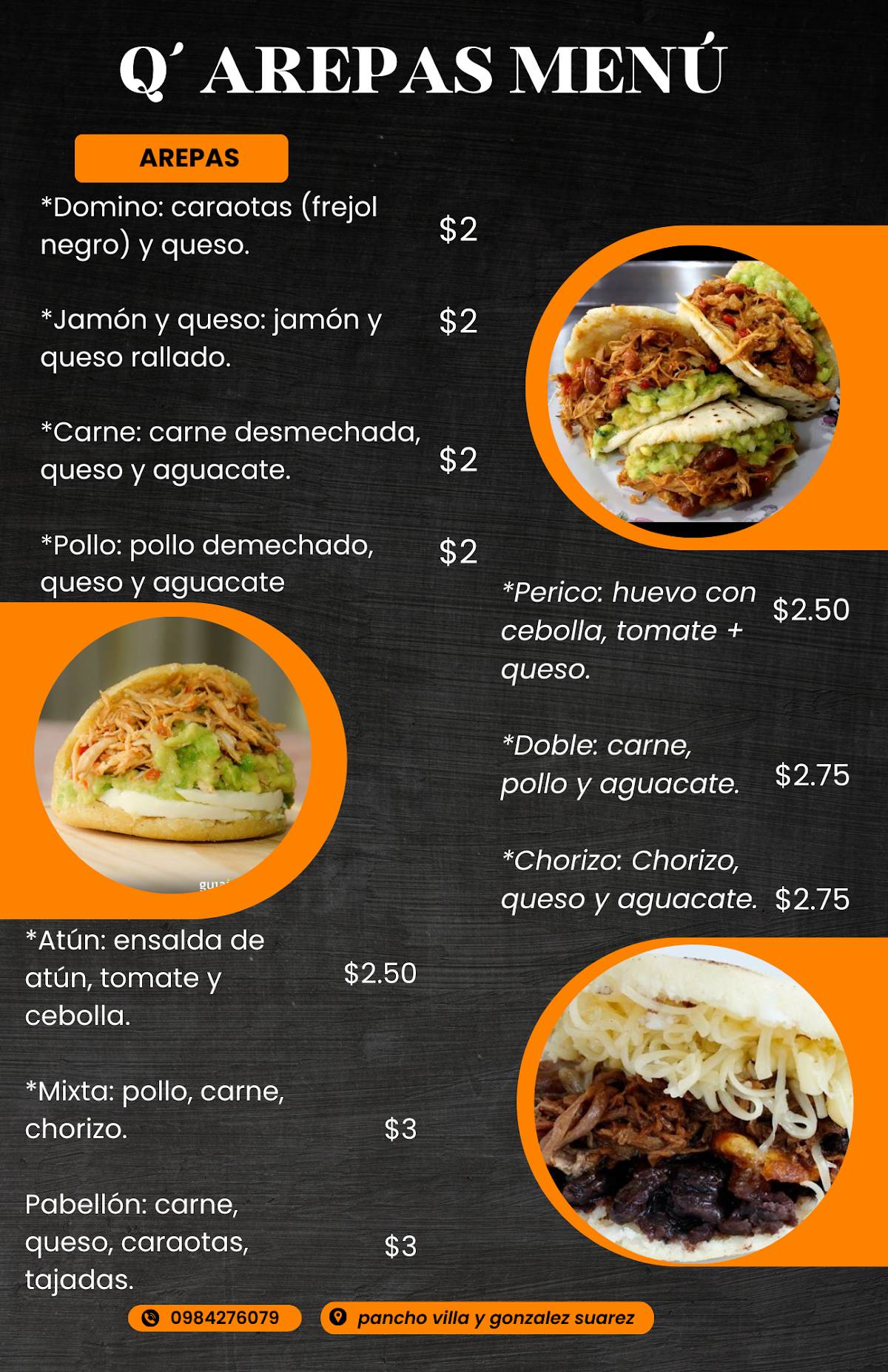 Qarepas comida venezolana меню