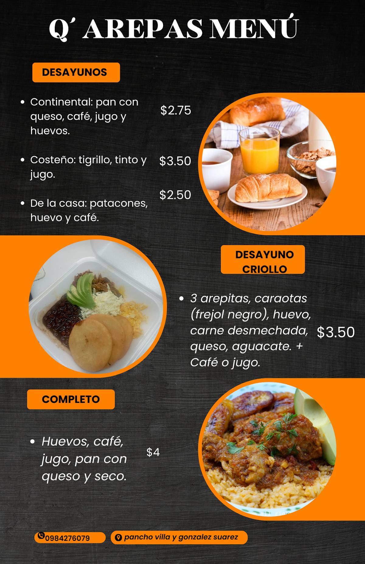 Qarepas comida venezolana меню