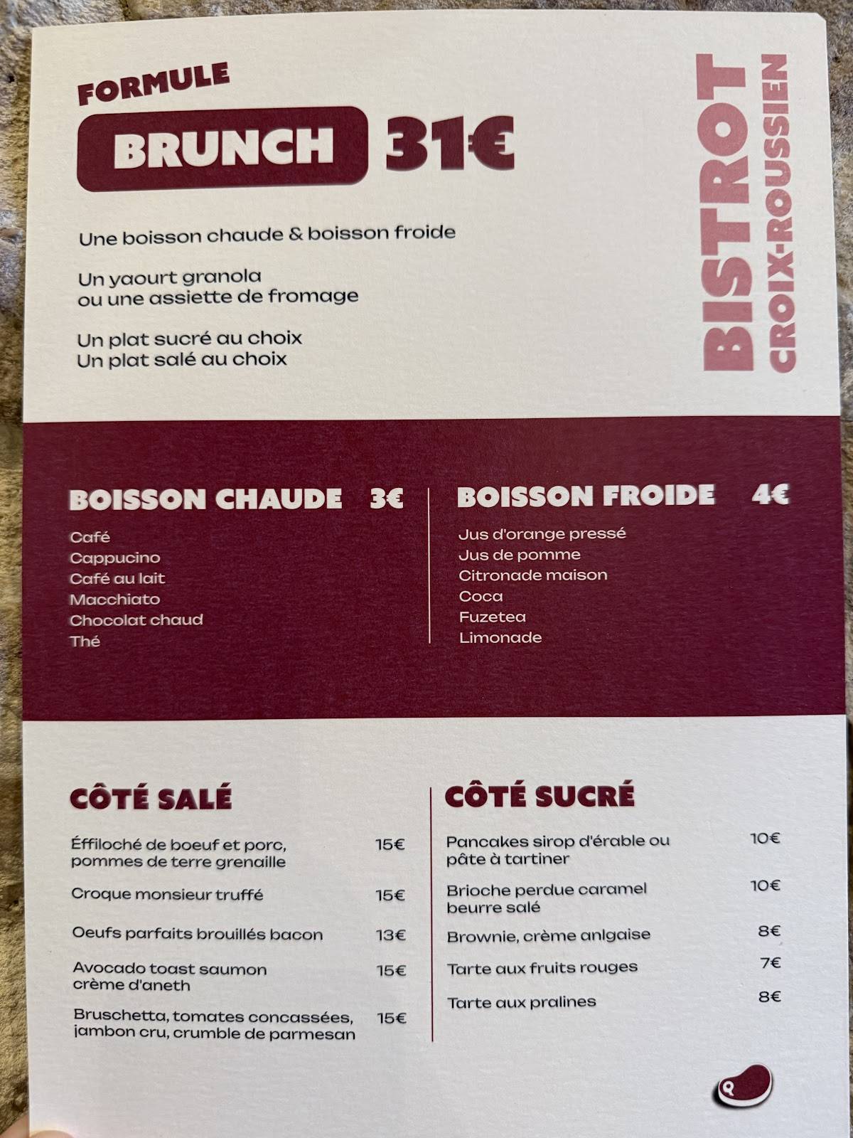 Quantine Bistrot Croix-Roussien / Brunch Samedi et Dimanche меню
