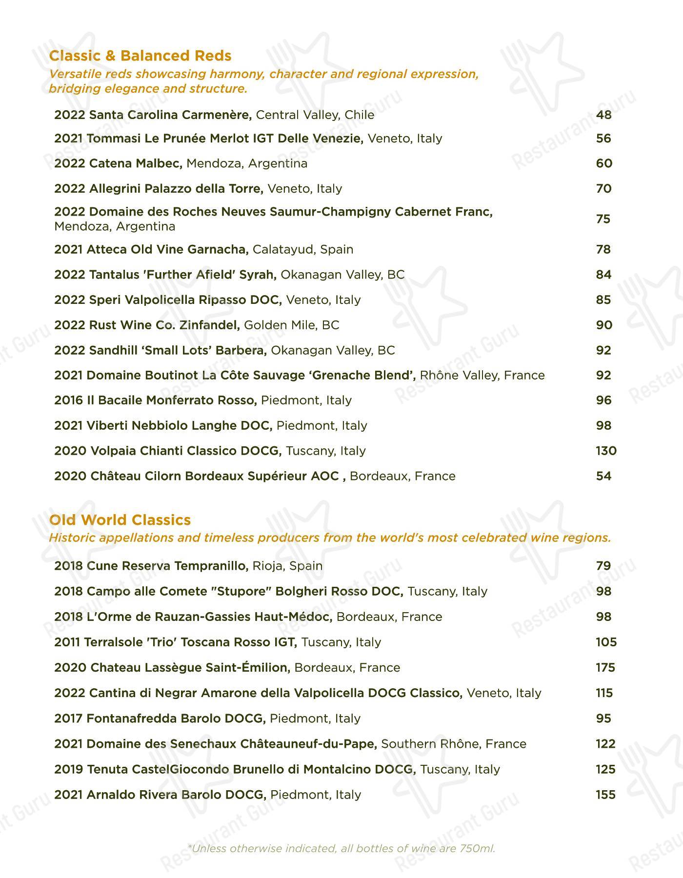 Lunch Menu ресторана RANGE restaurant, bar + patio в Верноне