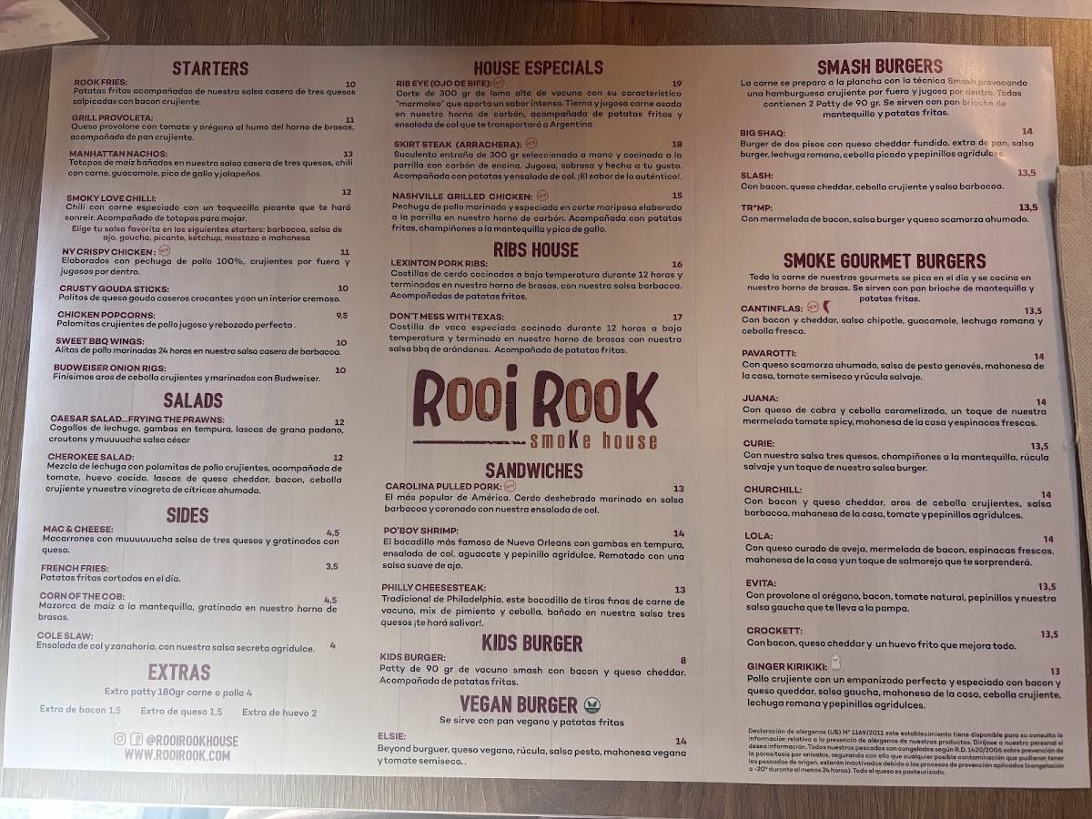 ROOI ROOK MÓSTOLES меню