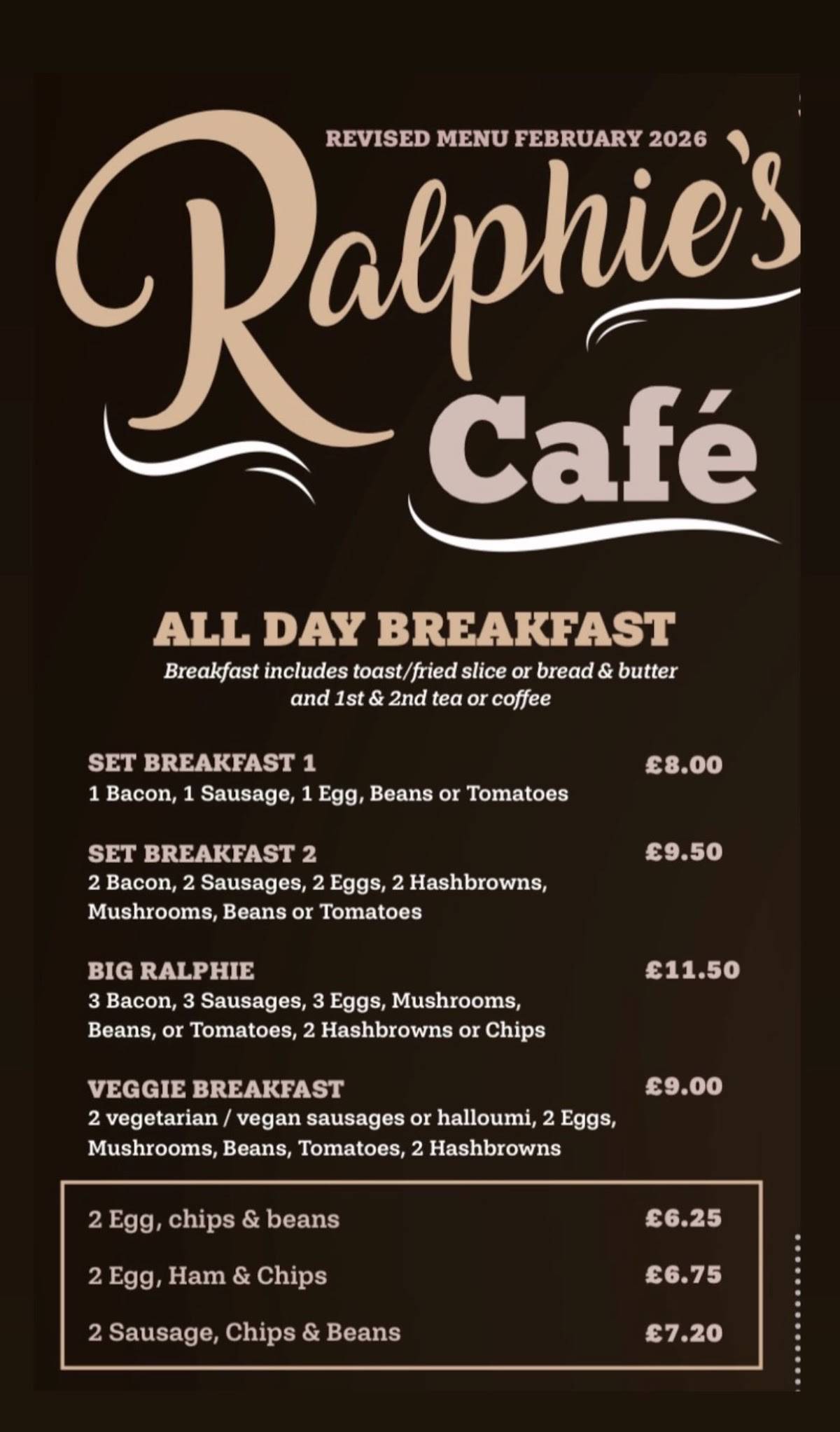 Ralphies cafe меню