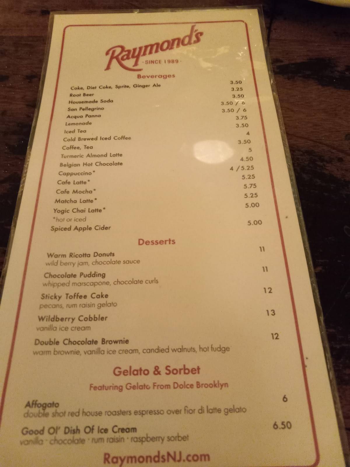 Raymond's меню