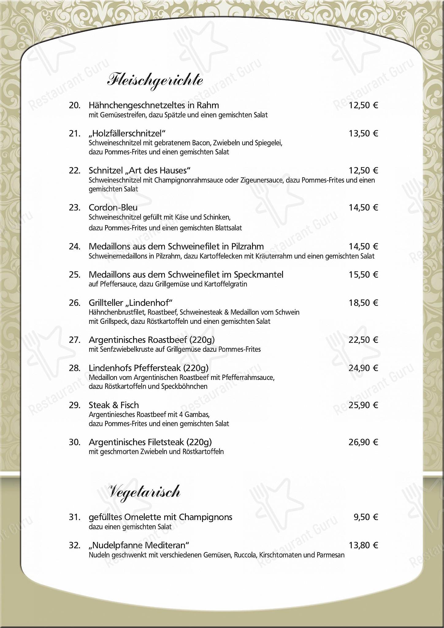Меню ресторана Lindenhof - Dinner Menu
