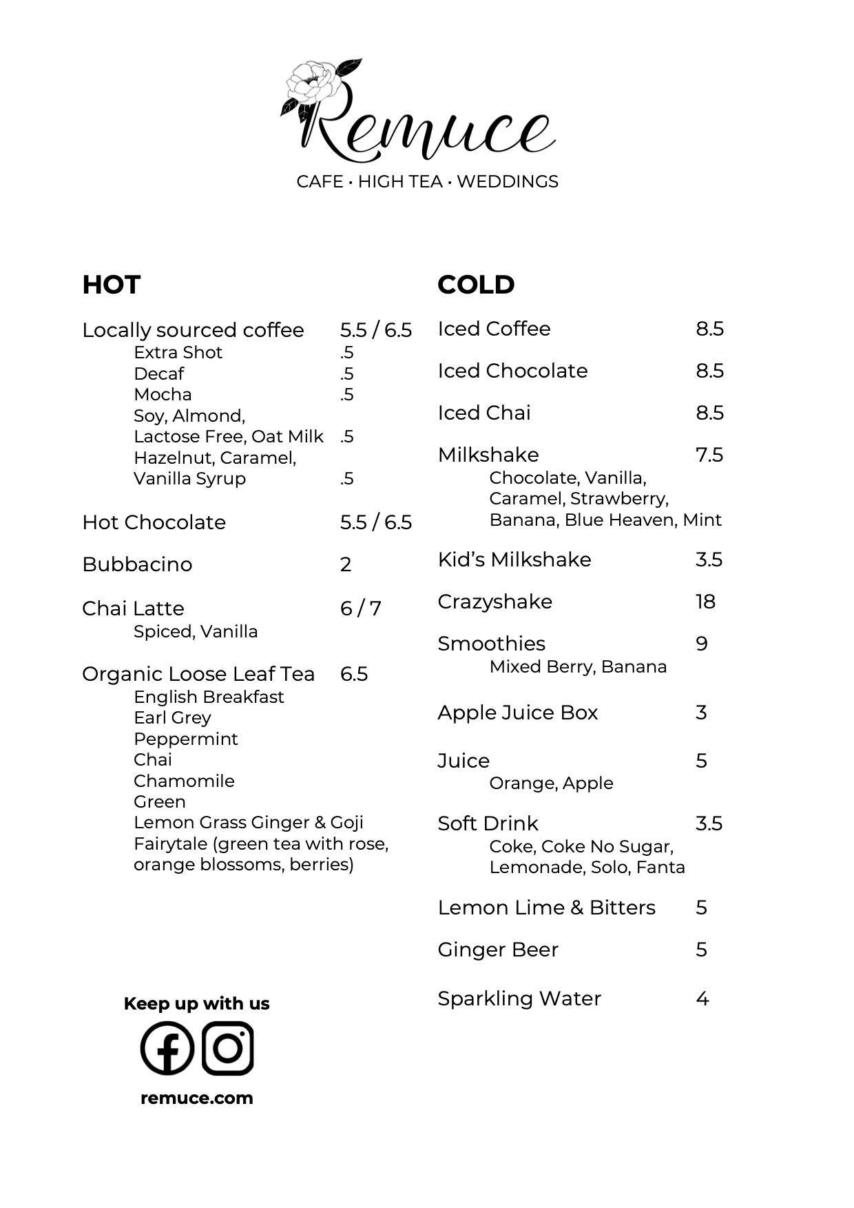 Remuce Cafe меню