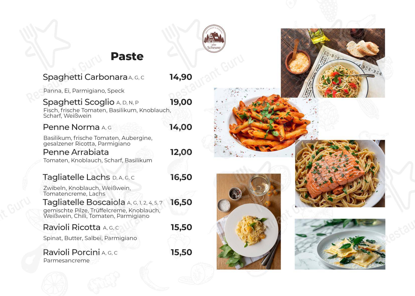 Меню ресторана Restaurant Alte Scheune - Меню