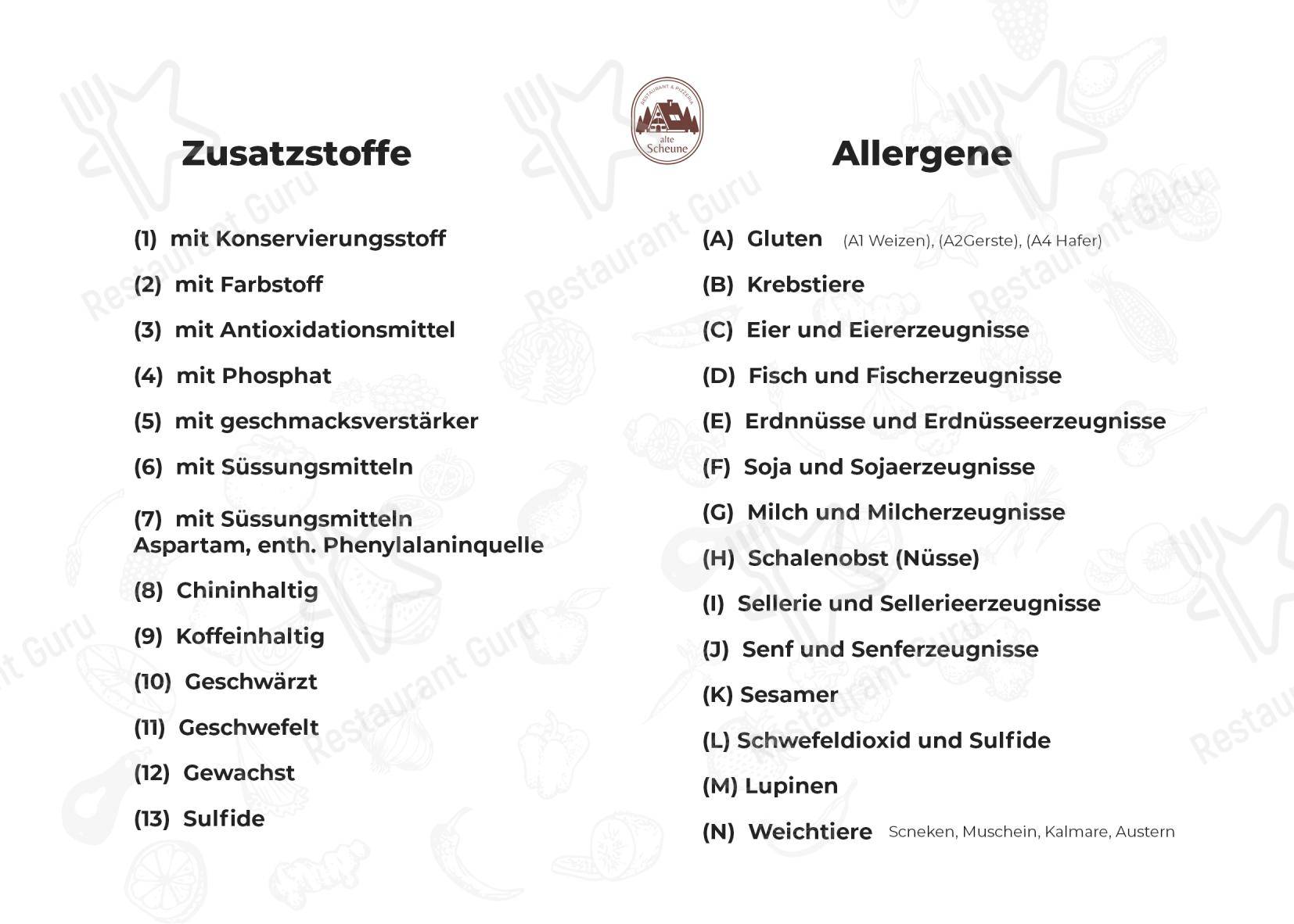 Restaurant Alte Scheune в Ридерих - Меню