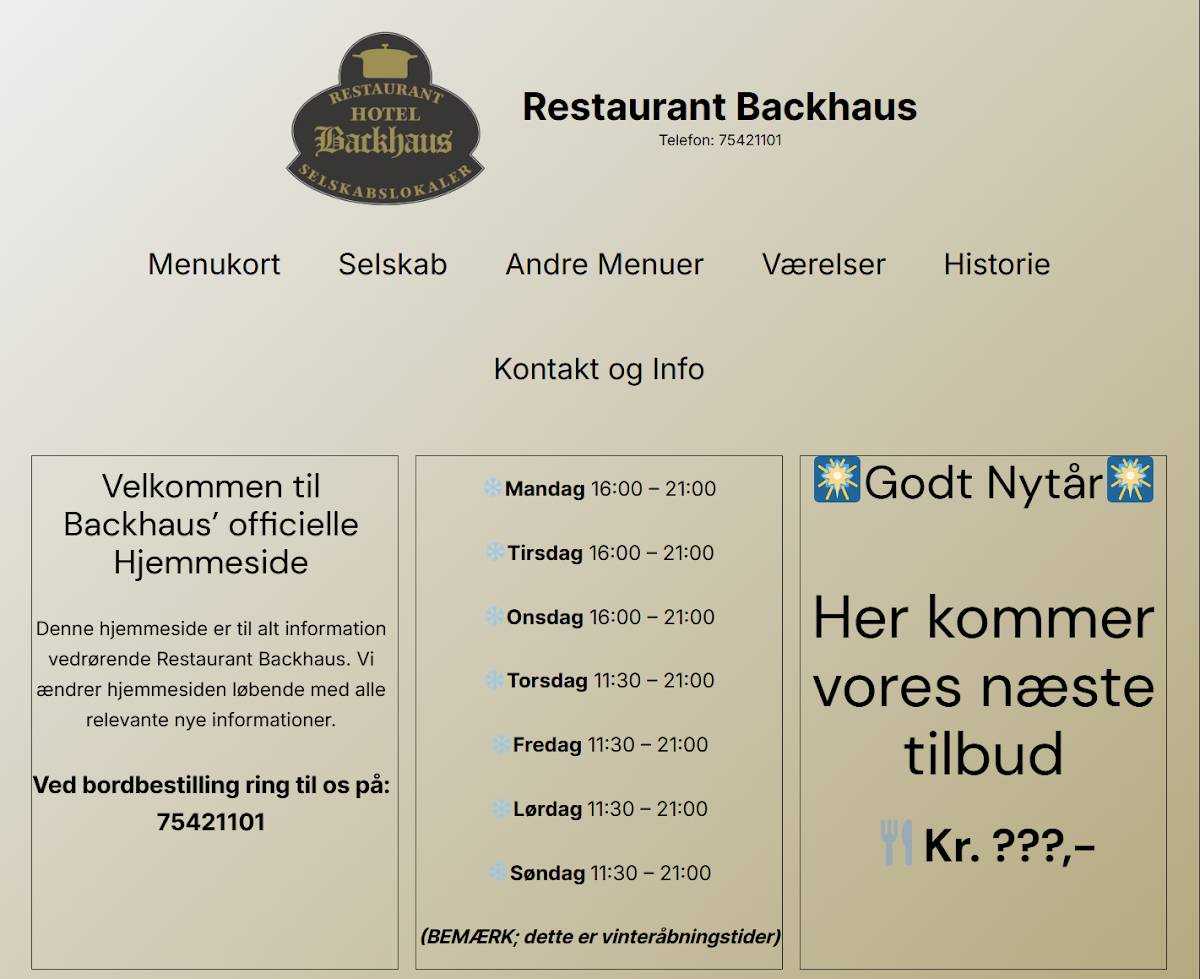 Restaurant Backhaus ApS меню