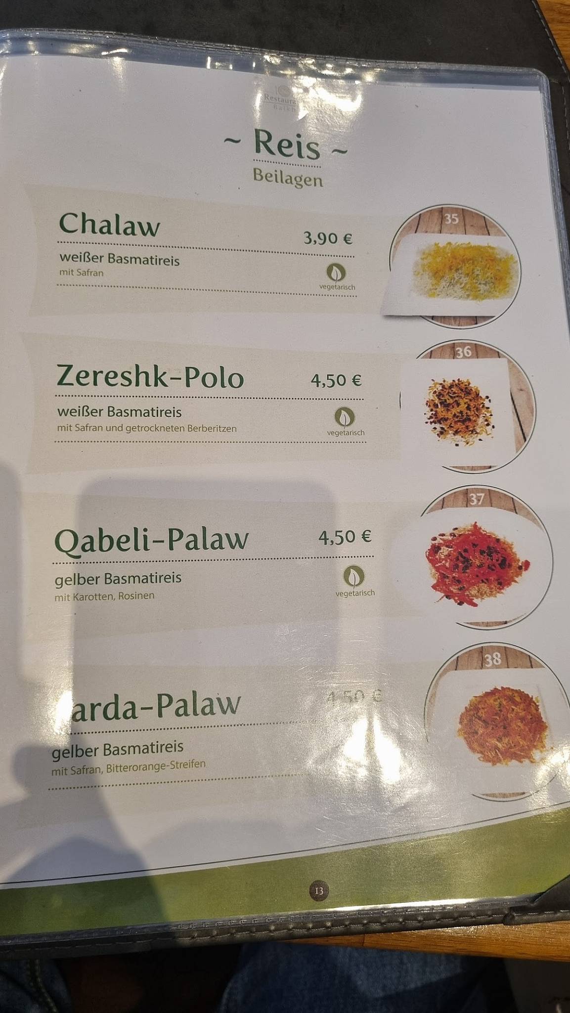 Restaurant Balkh, Helal меню