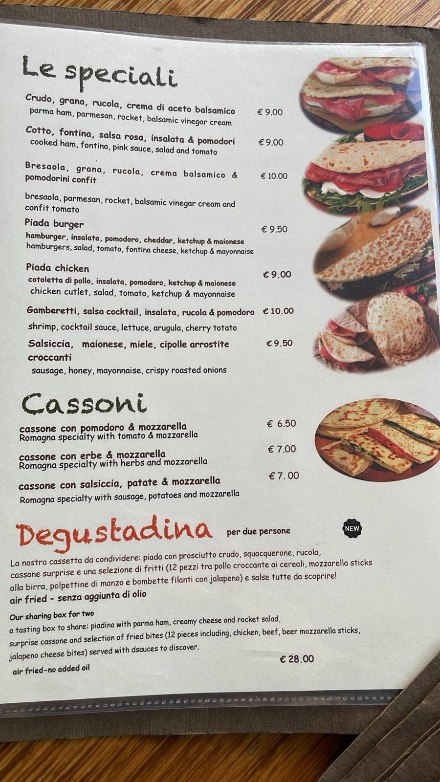 Bar Piadineria Blumen меню