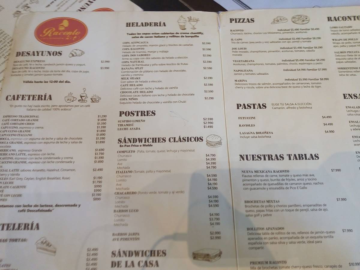 Cafeteria Raconto меню