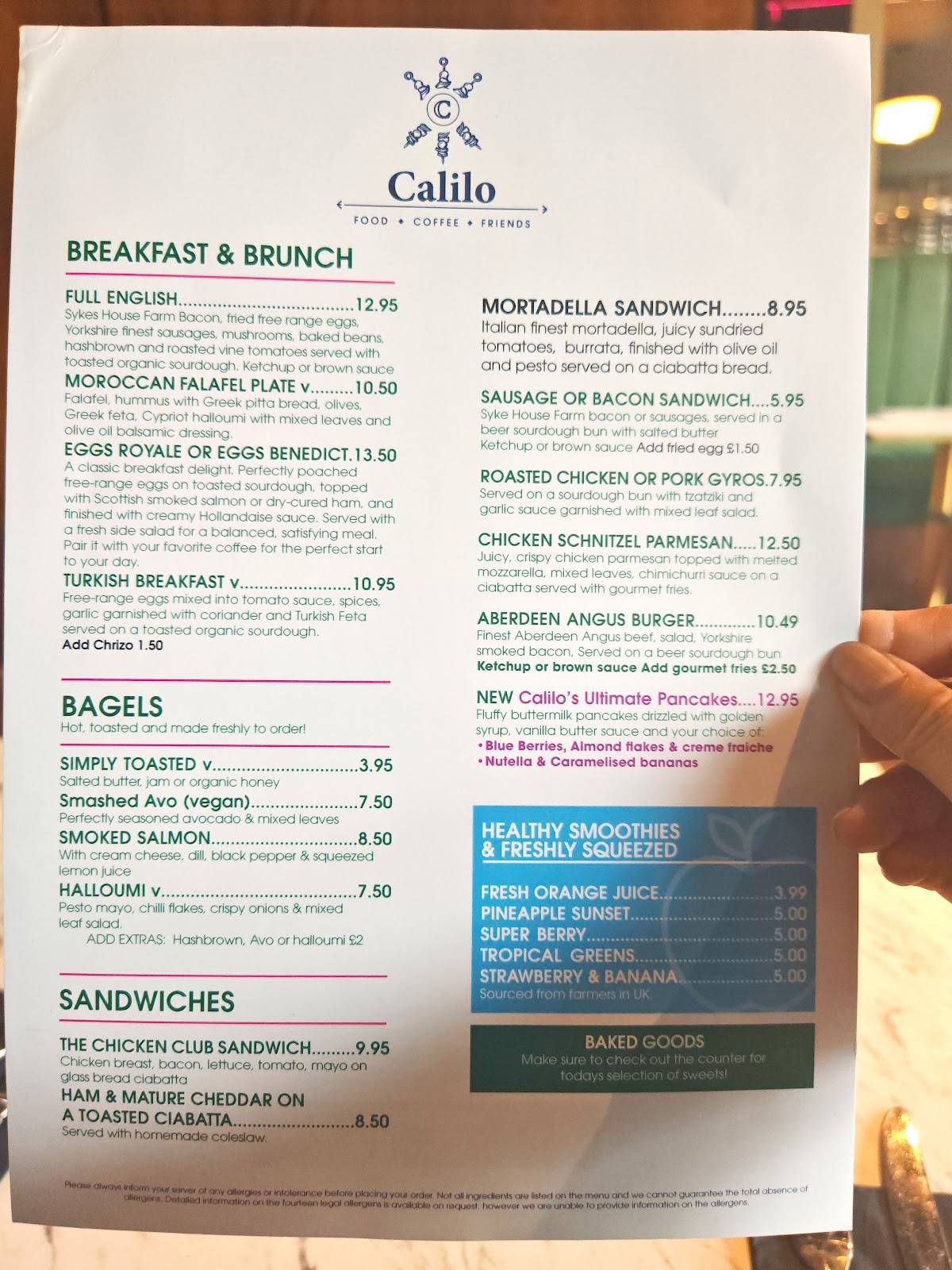 Calilo (Bar & Grill) меню