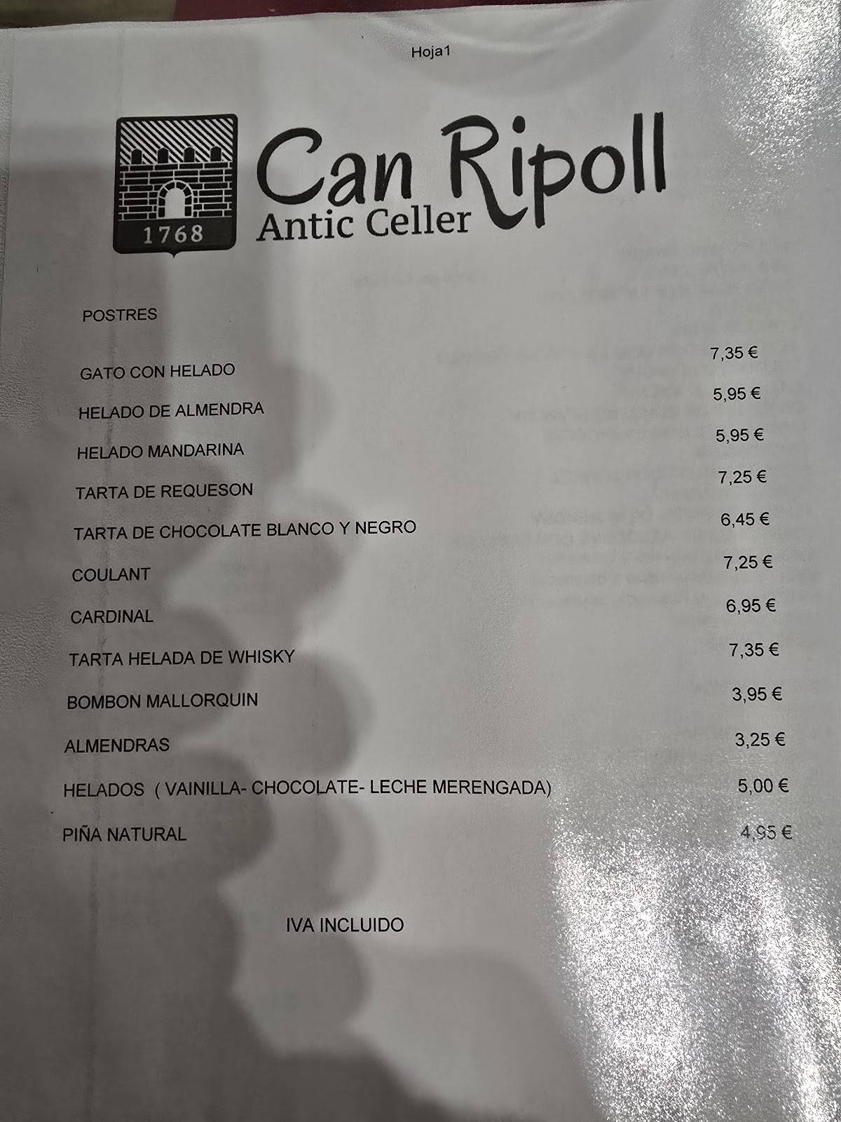 Restaurant Celler Ca'n Ripoll меню