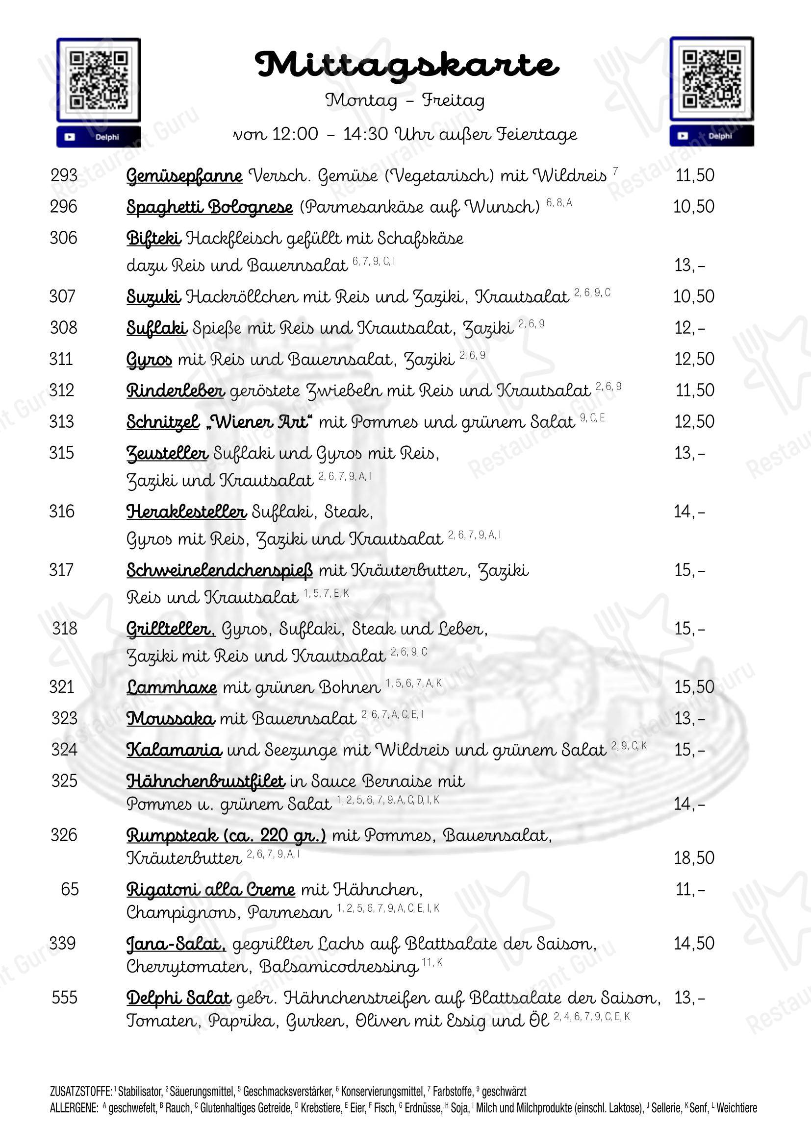 Restaurant Delphi в Ланштайне - Меню напитков
