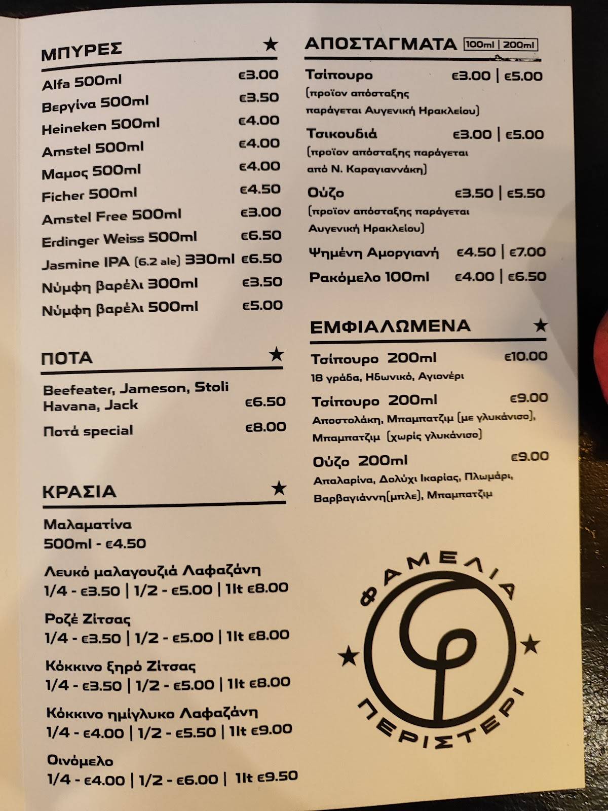 Έντεχνος Καφενές Φαμελιά меню