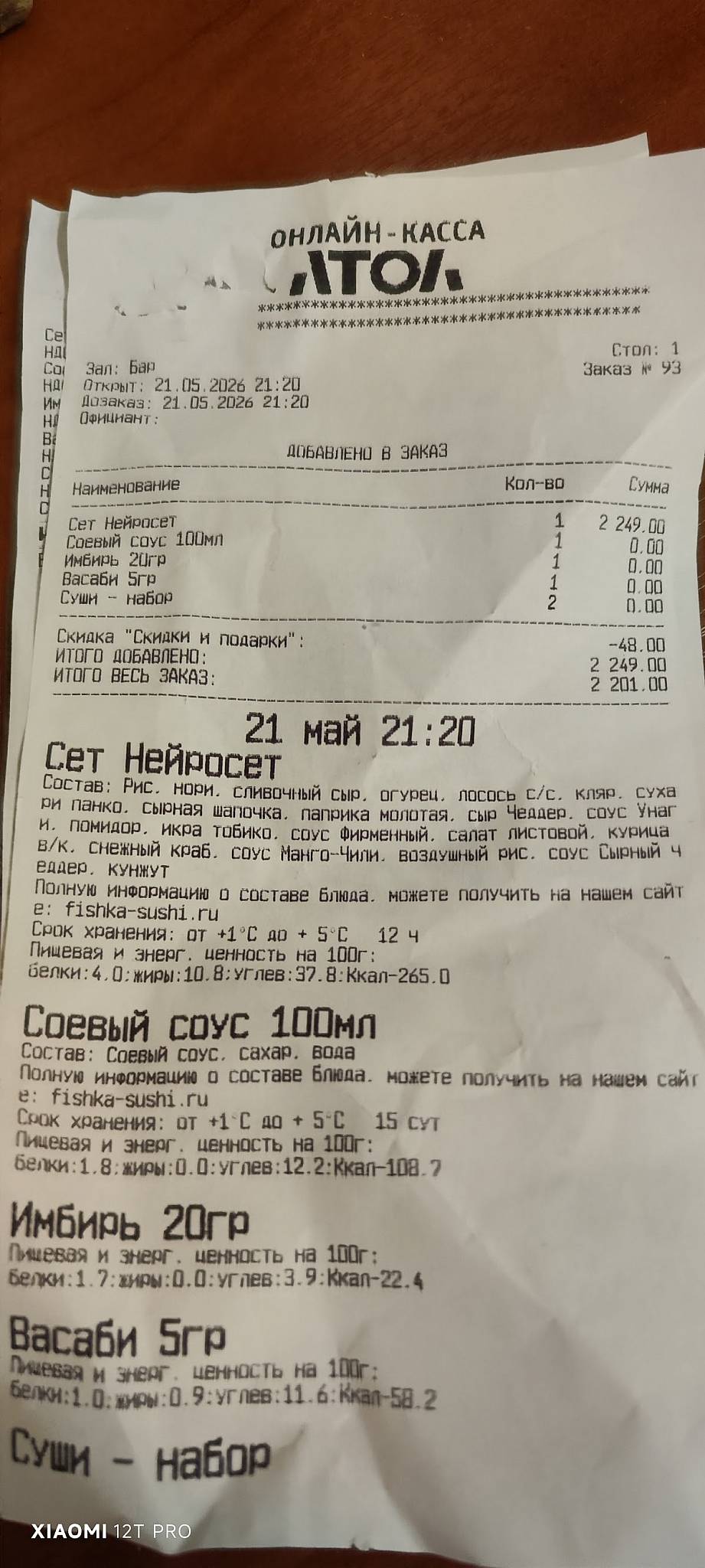 Фишка меню