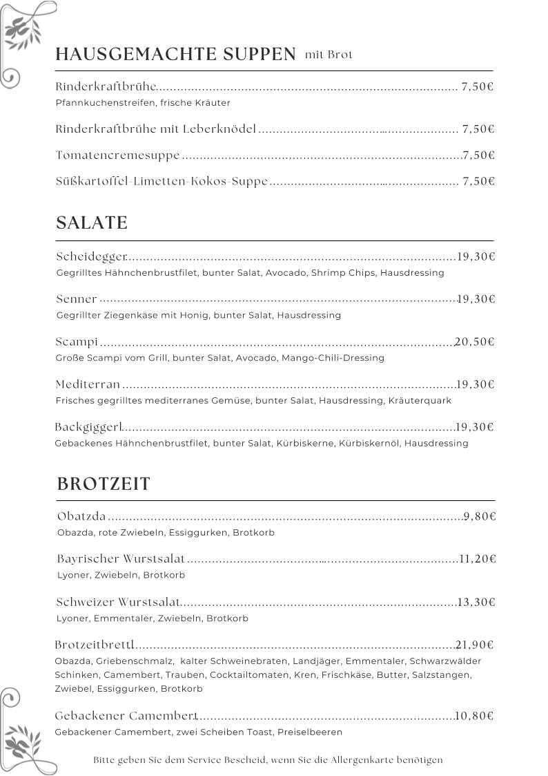 Gaststätte Scheidegger меню