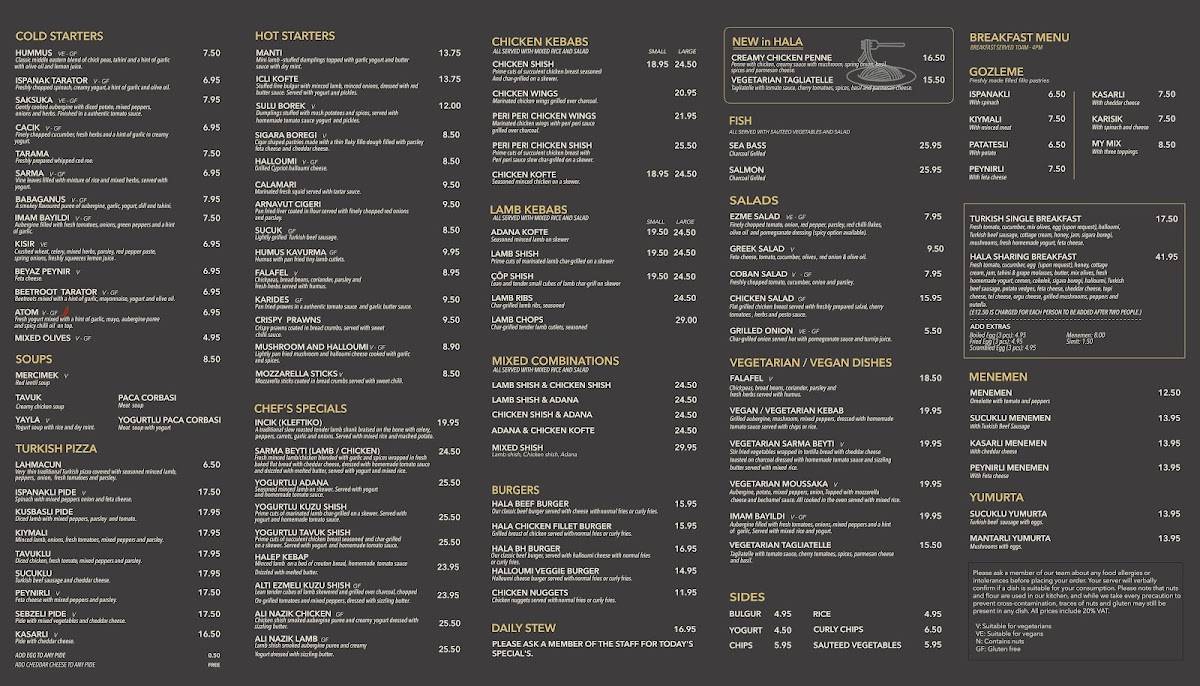Hala Restaurant меню