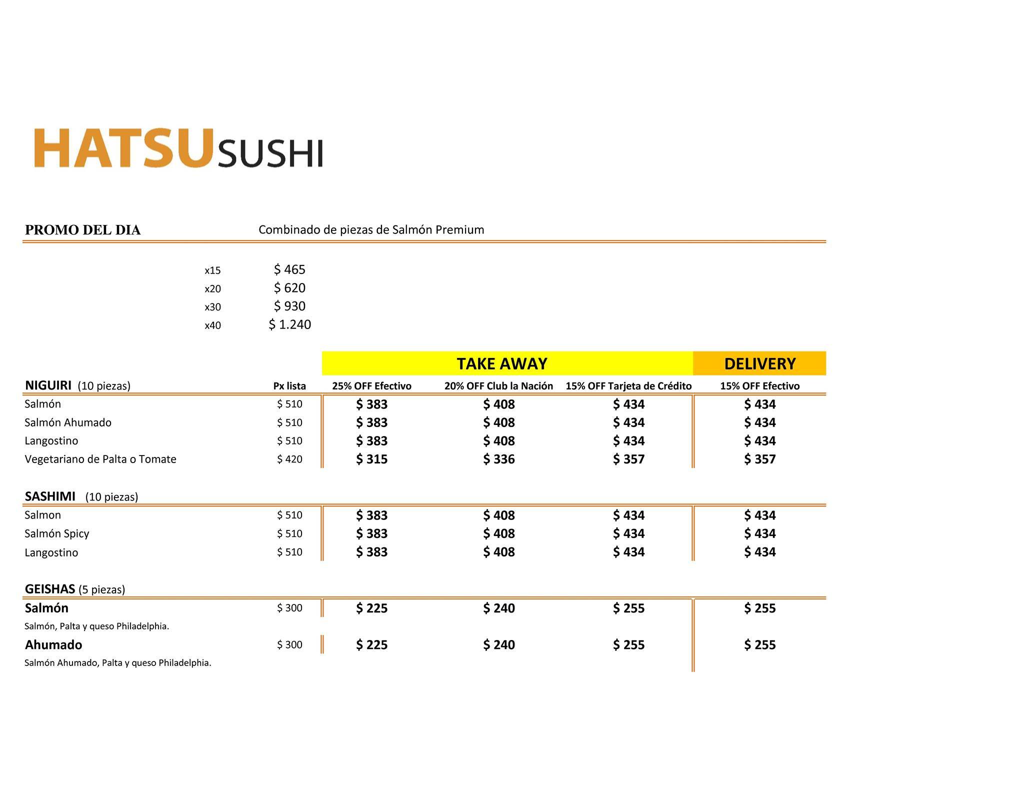 Hatsu Sushi Nordelta меню