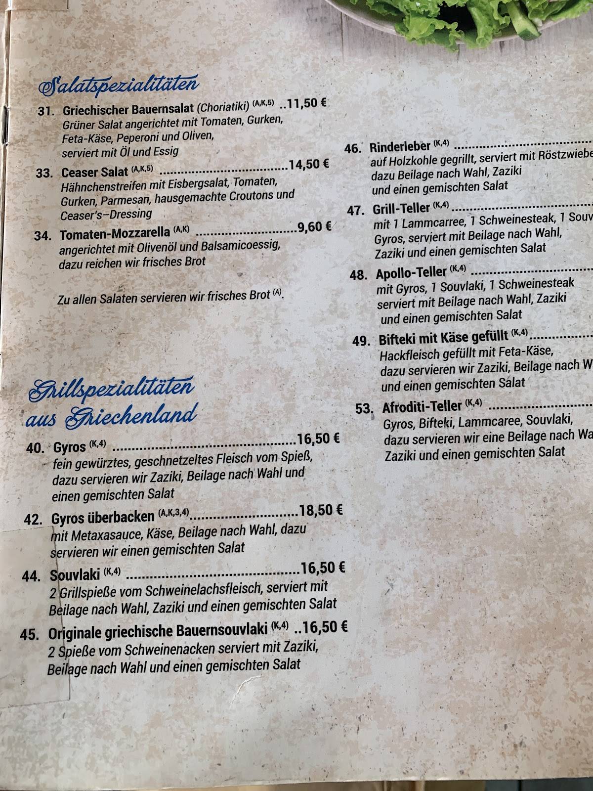 Restaurant Hügoloss меню