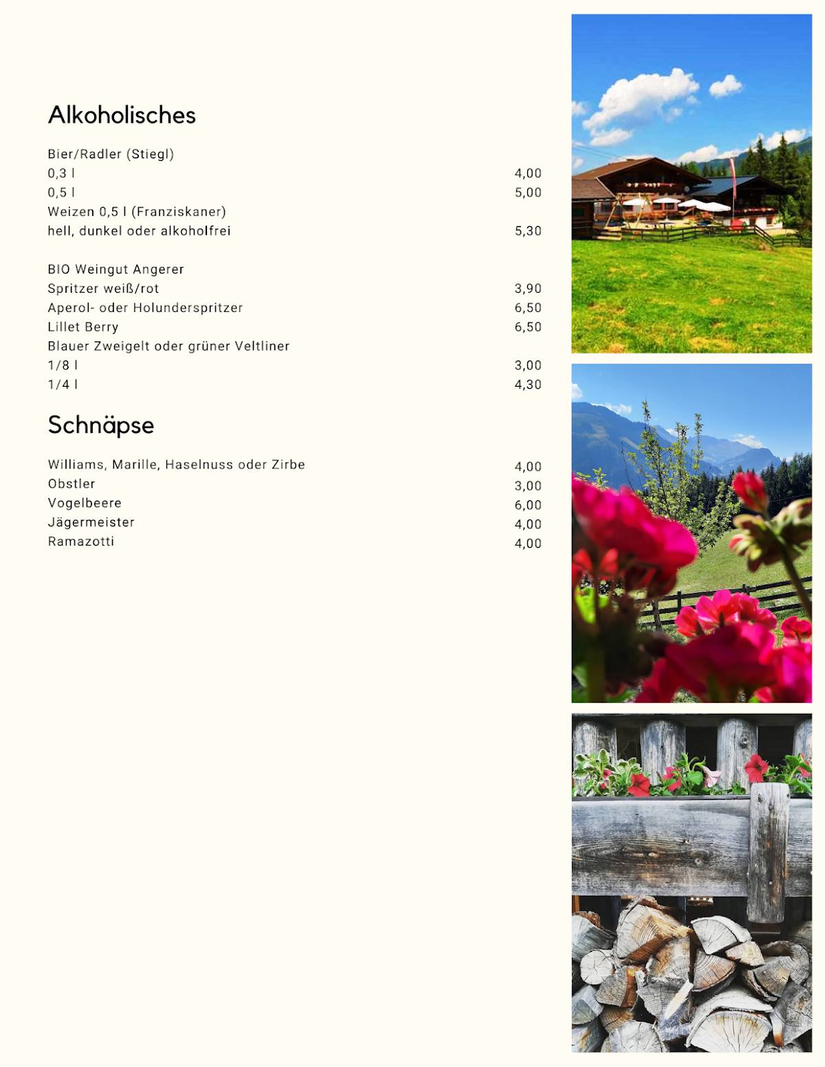 Kreuzbodenhütte меню