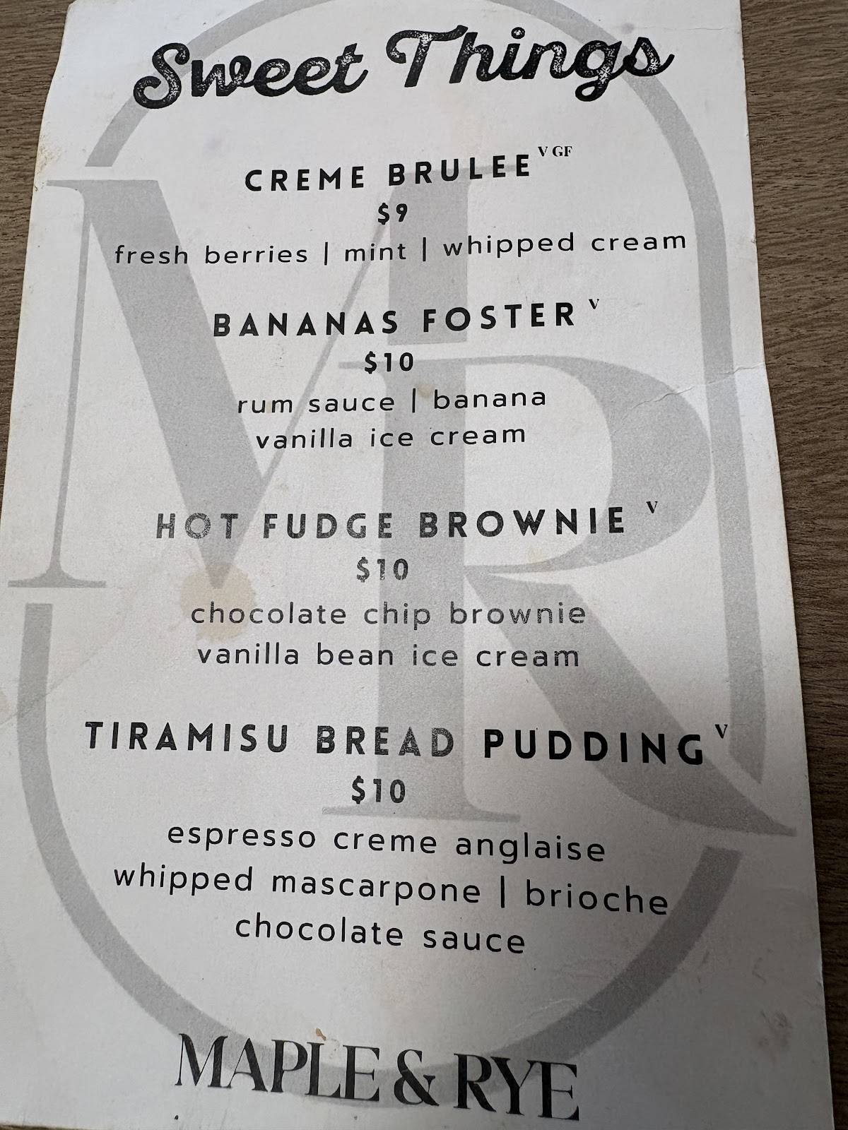 Maple & Rye меню
