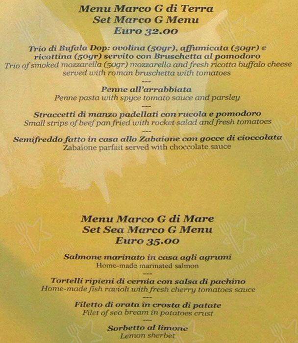 Restaurant Marco меню
