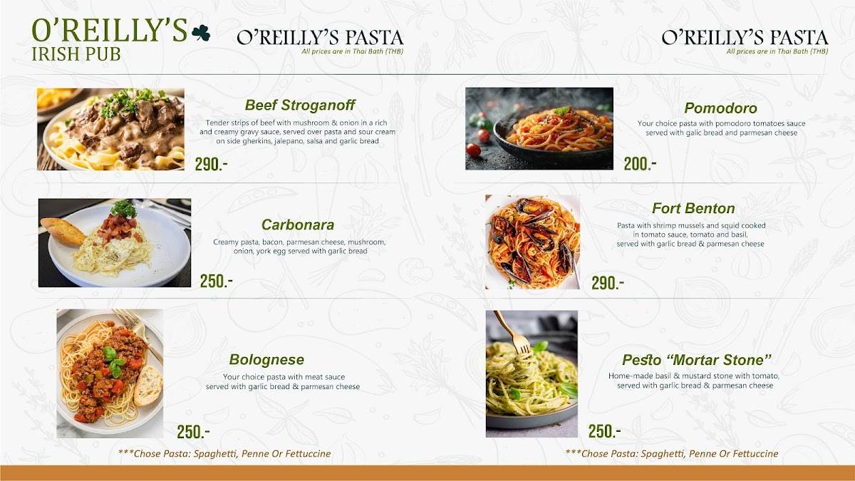 O'Reilly's Irish Pub & Restaurant меню