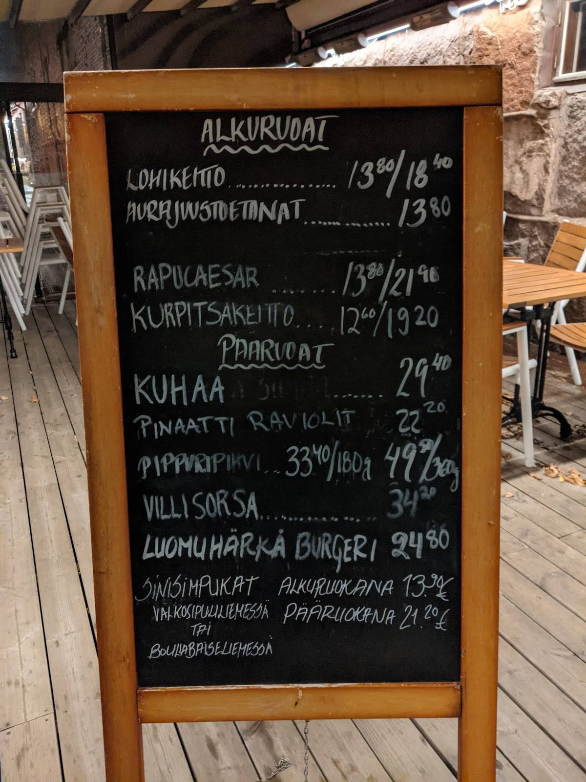 Ресторан Ravintola Origo меню