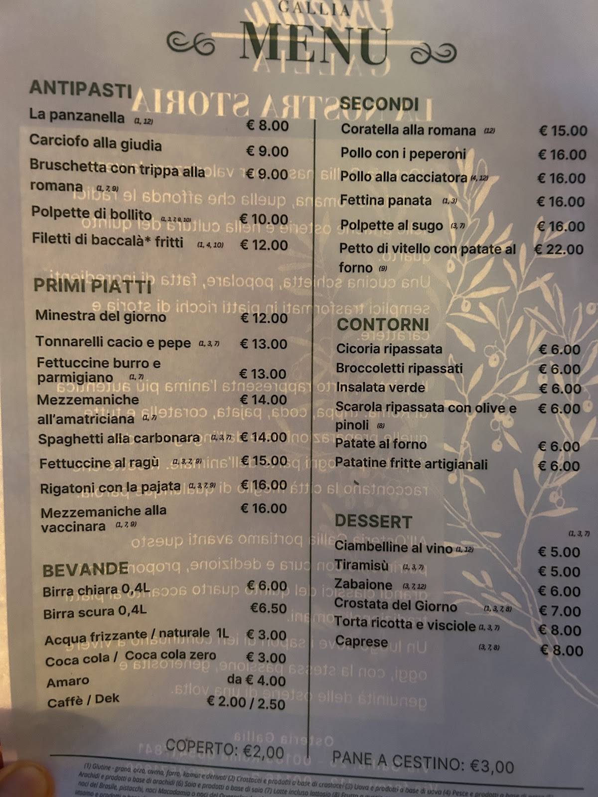 Osteria Gallia меню