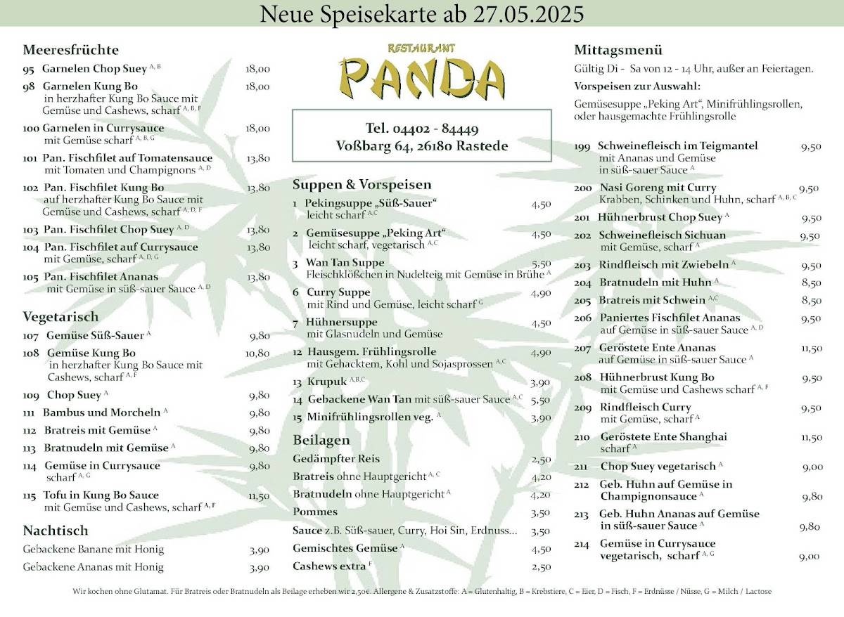 Restaurant Panda меню