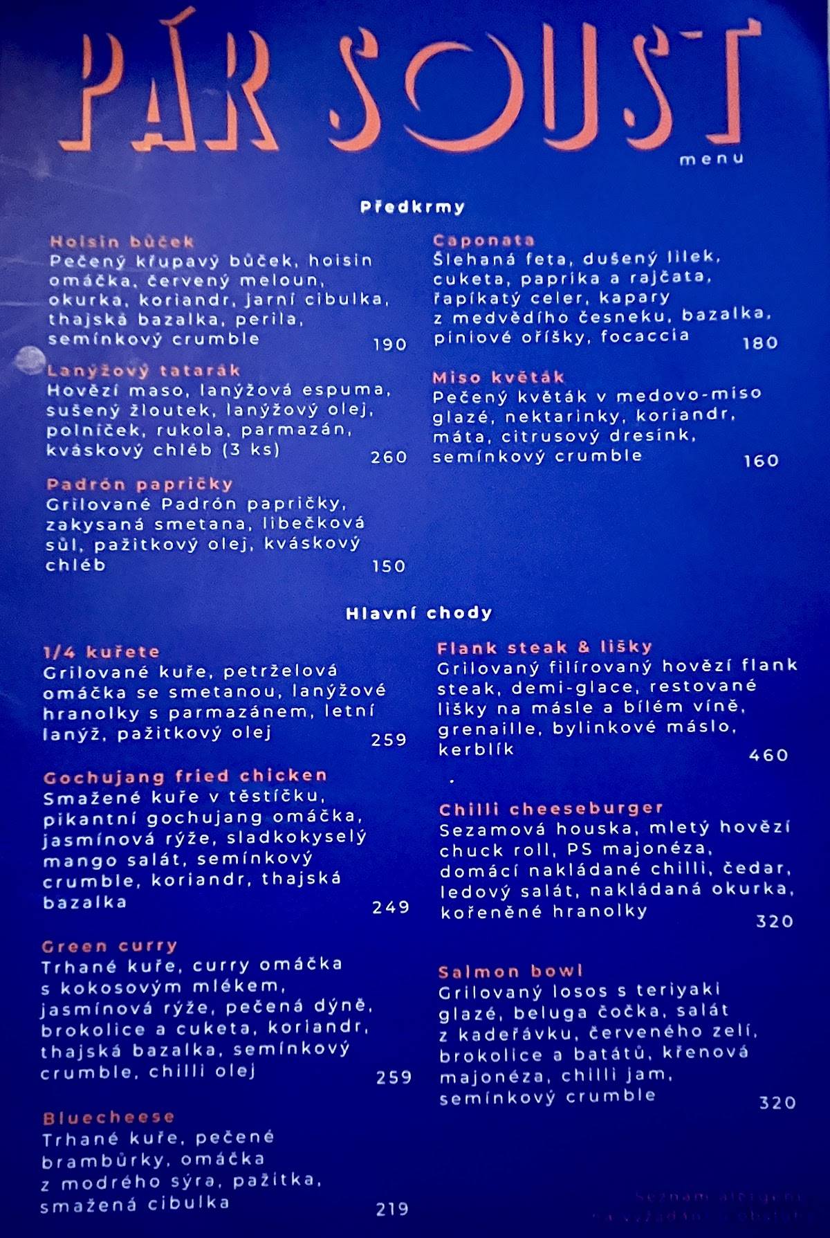 Pár Soust меню