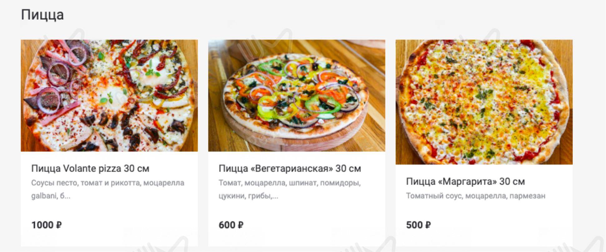 Меню для посетителей ресторана Pizza Volante