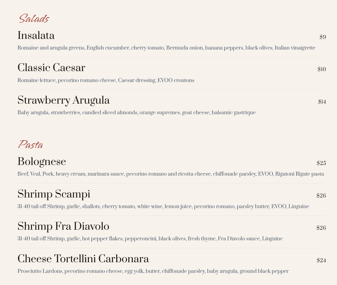 Reali's Cuisine меню
