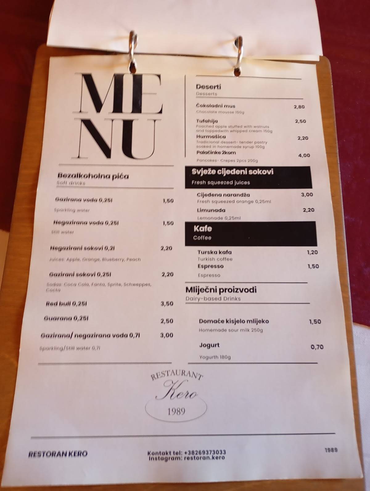 Restoran Kero меню