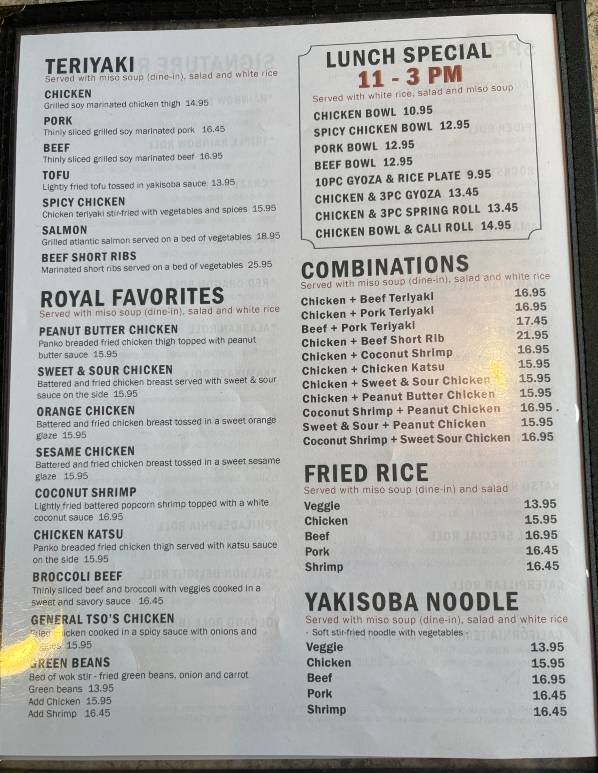 Royal Sushi & Teriyaki Japanese меню