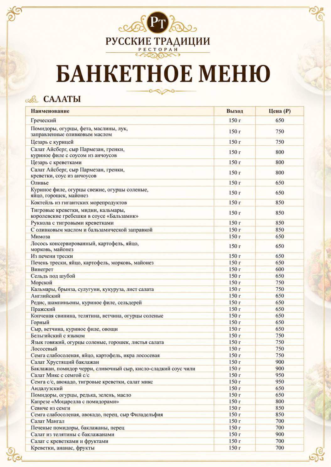 Русские Традиции меню