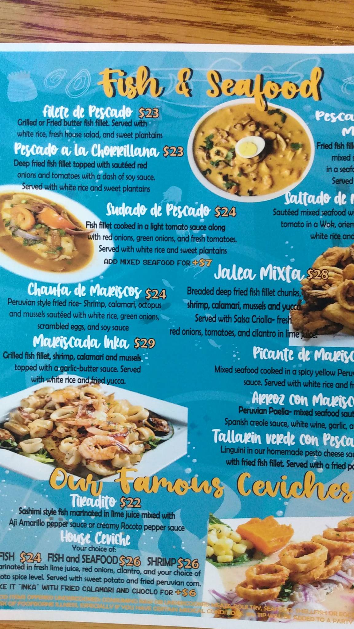 Sabor Inka меню
