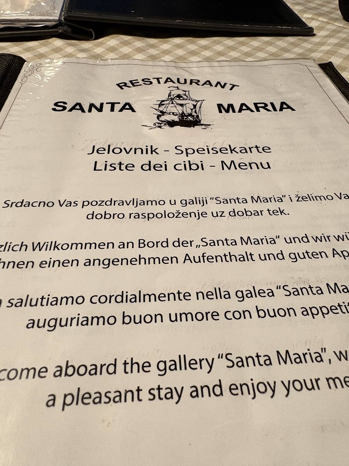 Restaurant Santa Maria меню