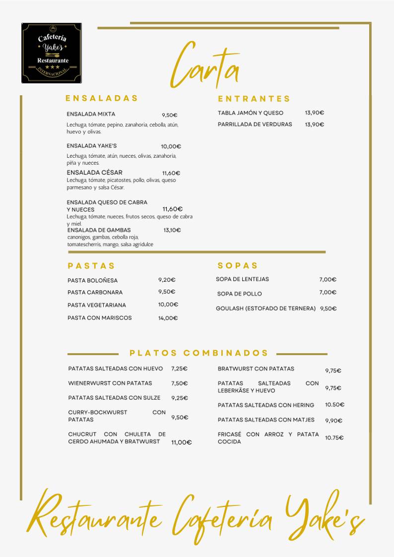 Yake's Cafetería Restaurante меню