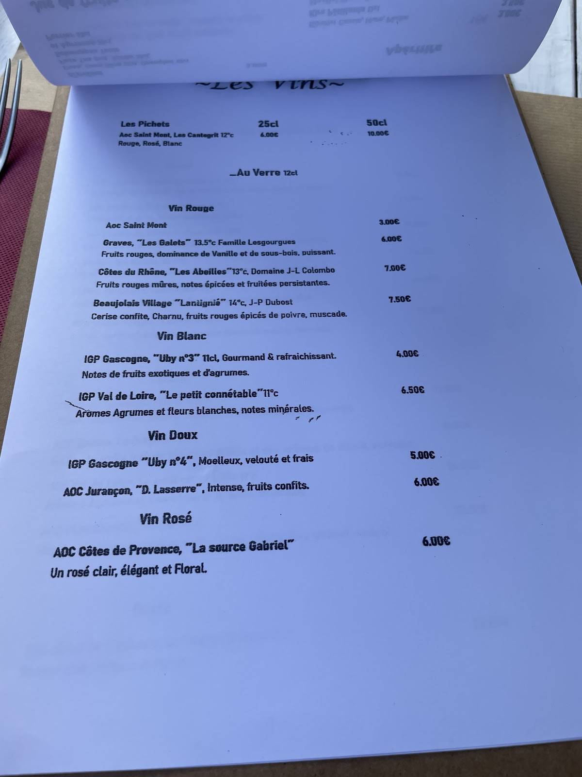 Restaurant les chandelles меню