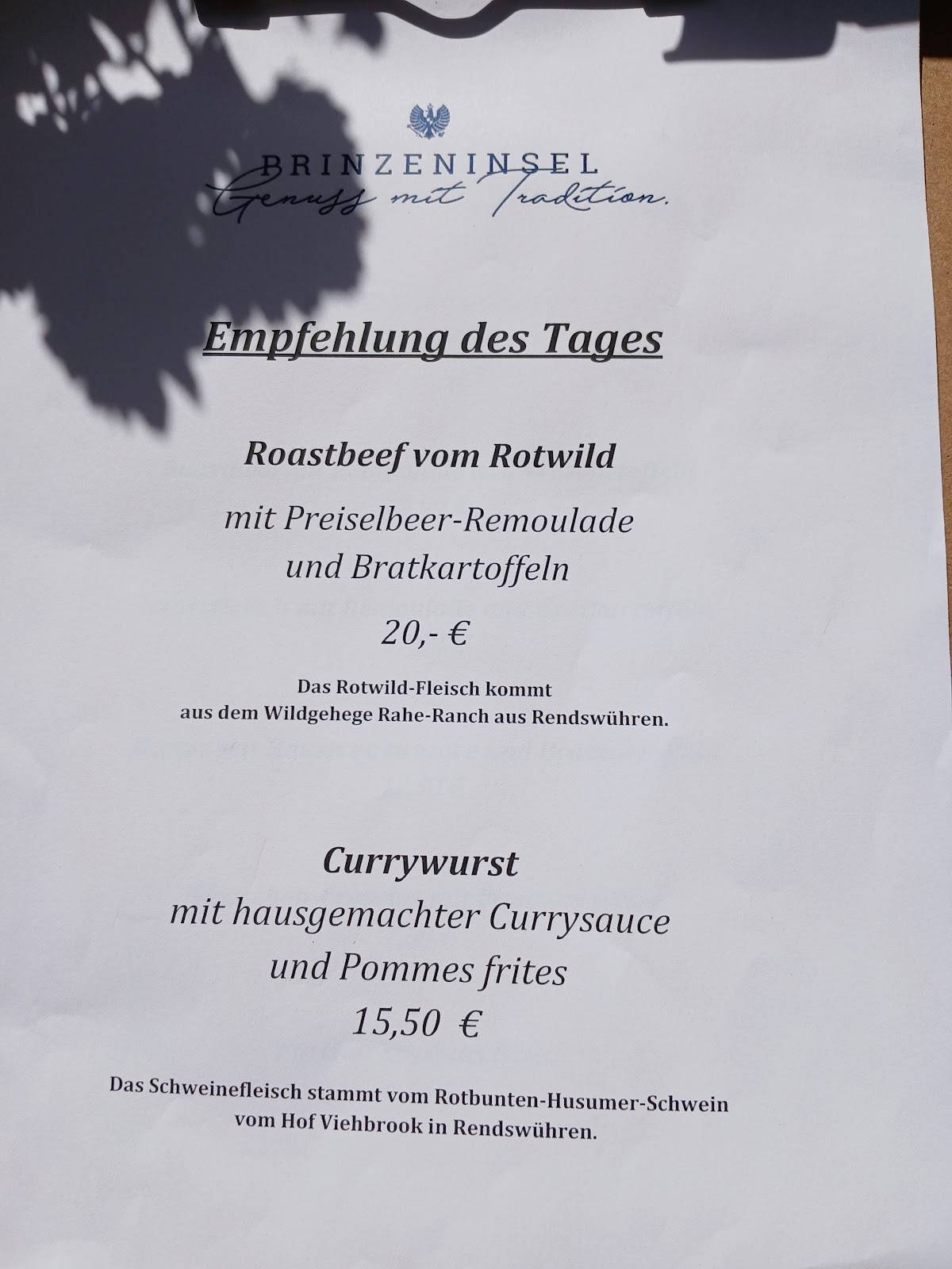 Restaurant und Café Prinzeninsel меню